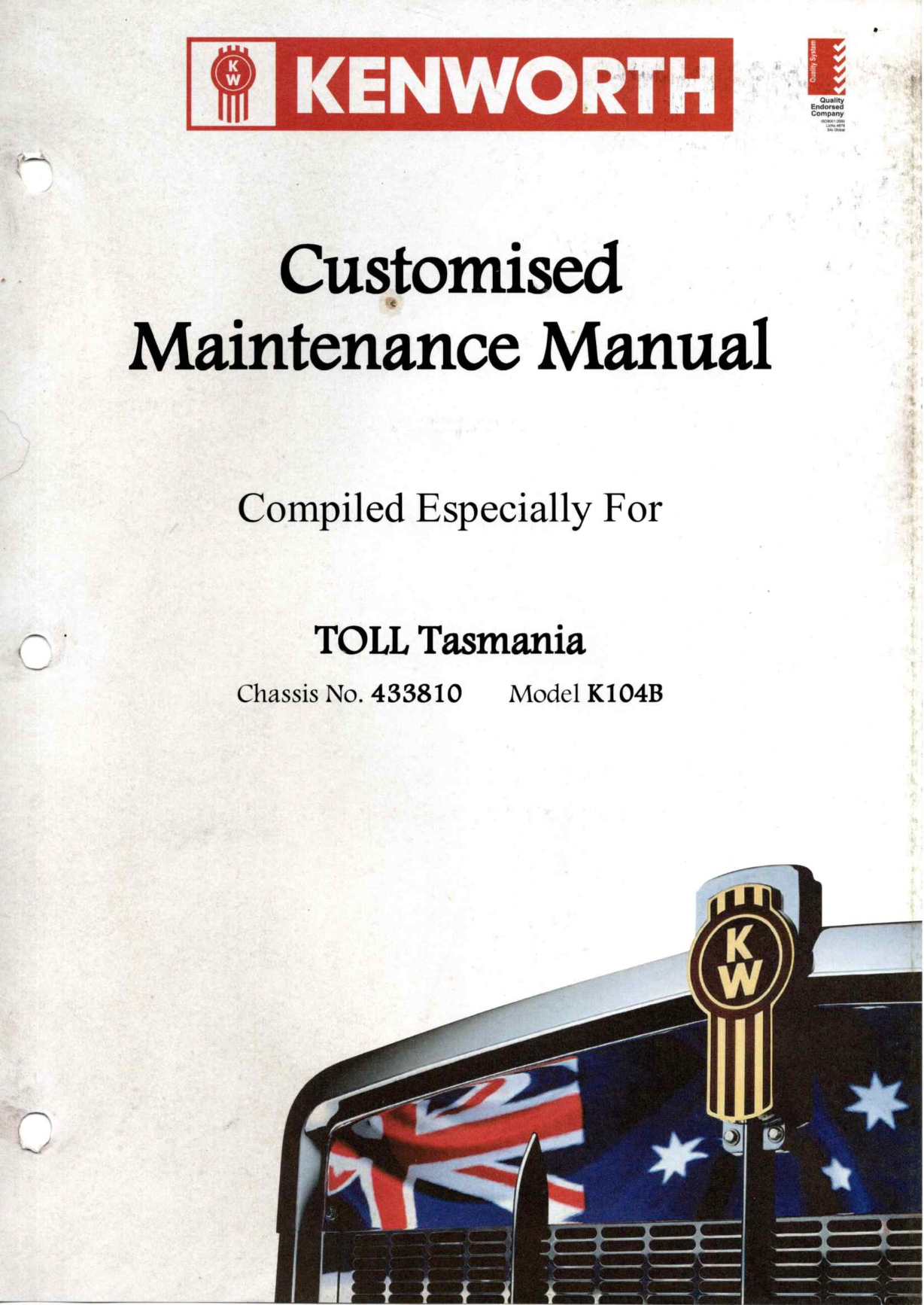 Kenworth Customised Maintenance Manual-K104B Chassis Number 433810 Toll Australia